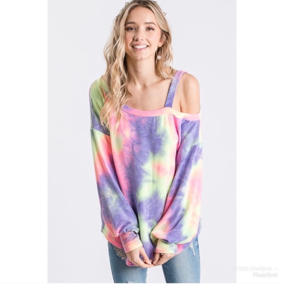 NEW! Tie-Dye Super Soft Open Shoulder Top - Picture 5 of 8